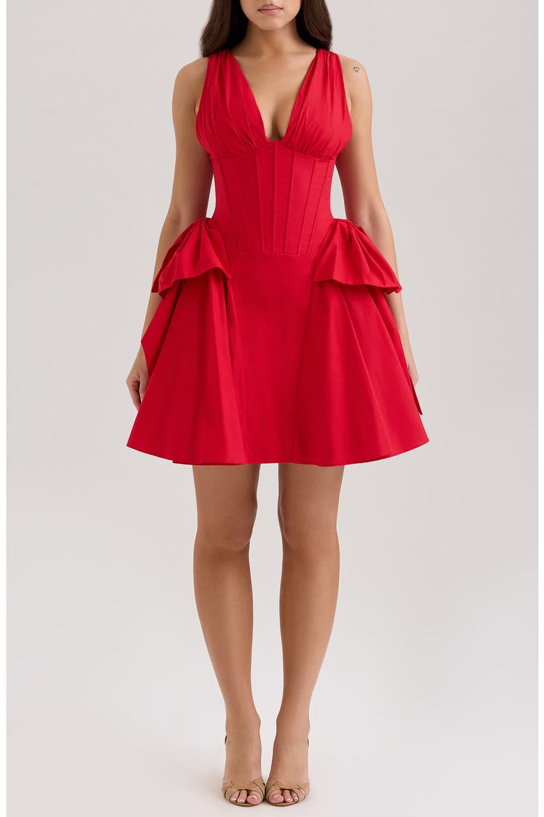 Amalia Bow Side Stretch Cotton Cocktail Minidress, Main, color, RACING RED