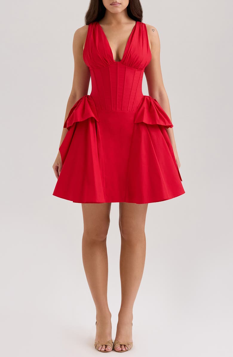 HOUSE OF CB Amalia Bow Side Stretch Cotton Cocktail Minidress, Main, color, Racing Red