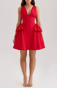 HOUSE OF CB Amalia Bow Side Stretch Cotton Cocktail Minidress
