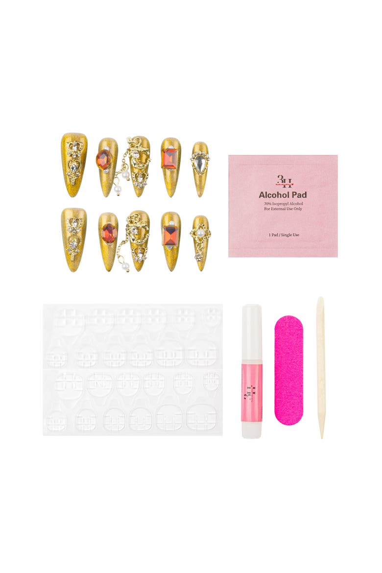 Crown Jewels Luxury Handmade Press On Nails, Alternate, color, gold, stiletto, long nails