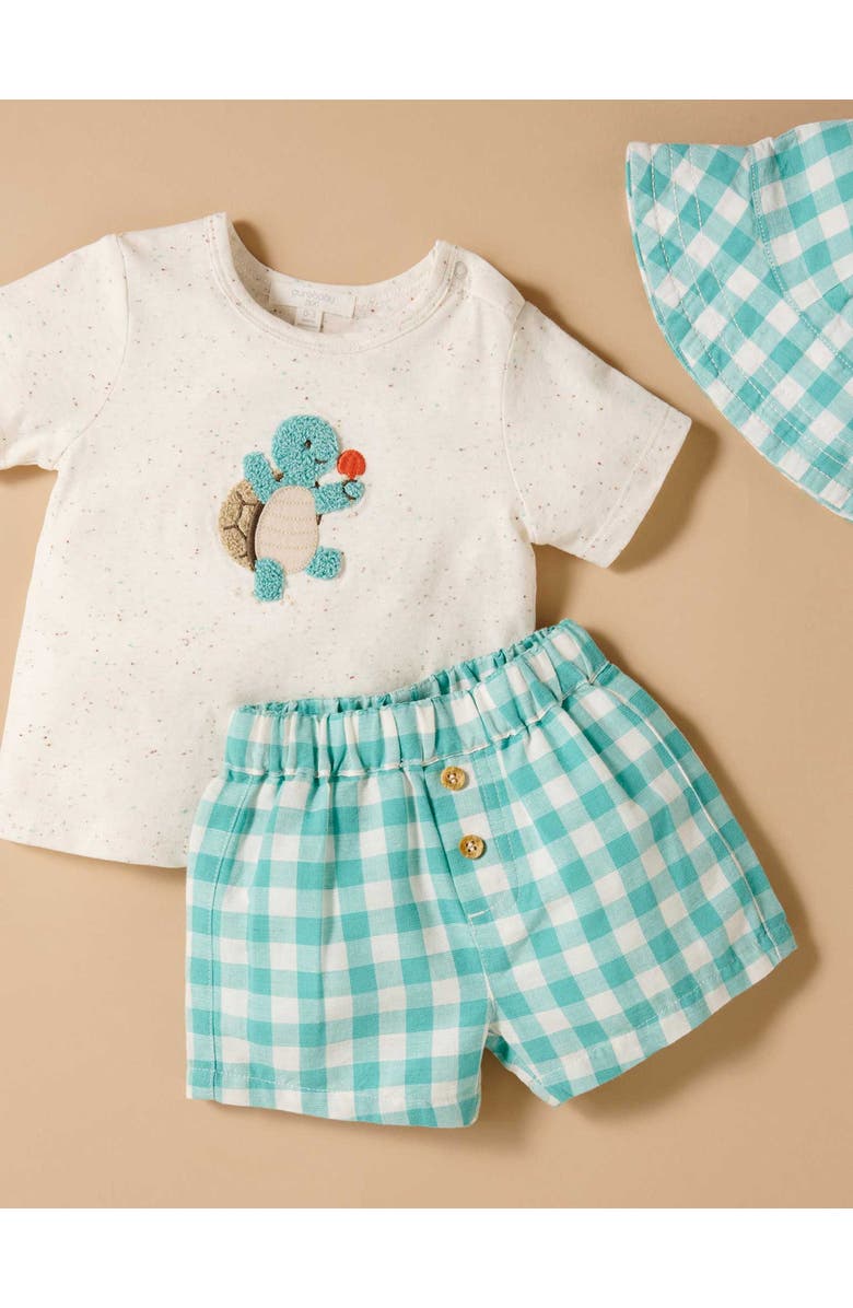 Purebaby Tee & Gingham Short Set, Alternate, color, Lagoon Gingham