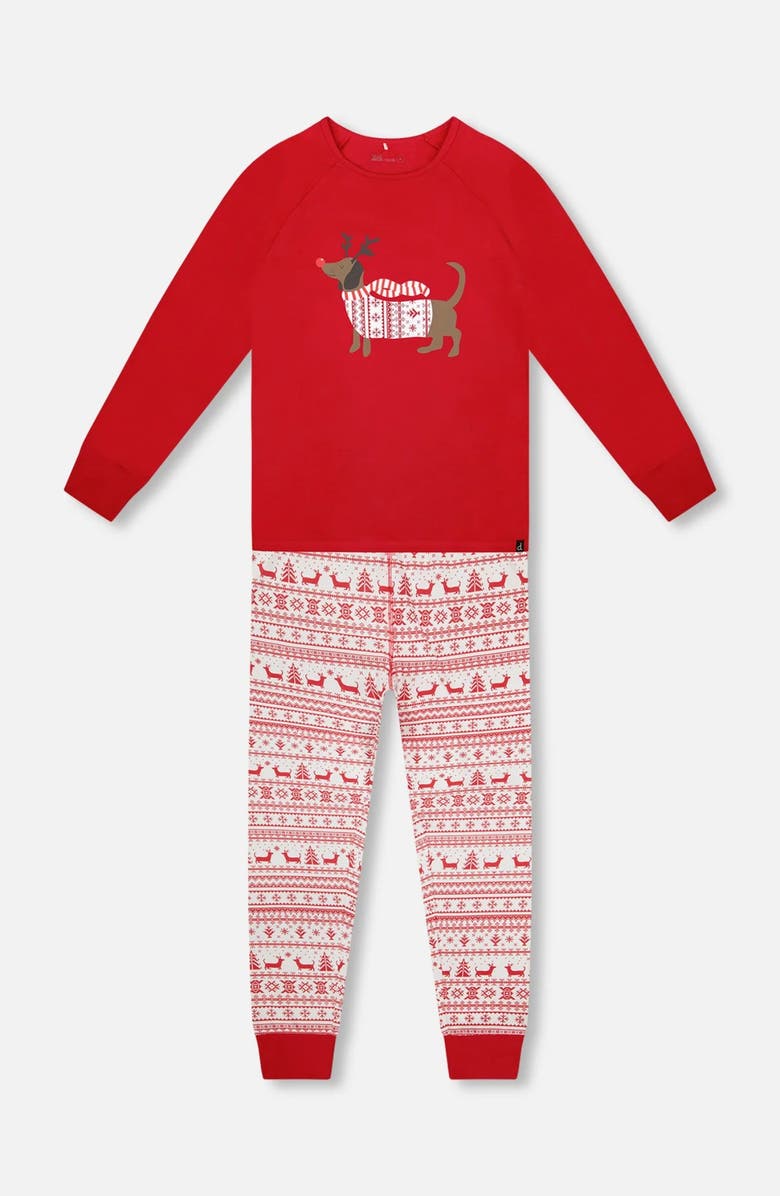 Deux par Deux Adult Women Organic Cotton Two-Piece Pajamas, Main, color, Red And White Fairisle