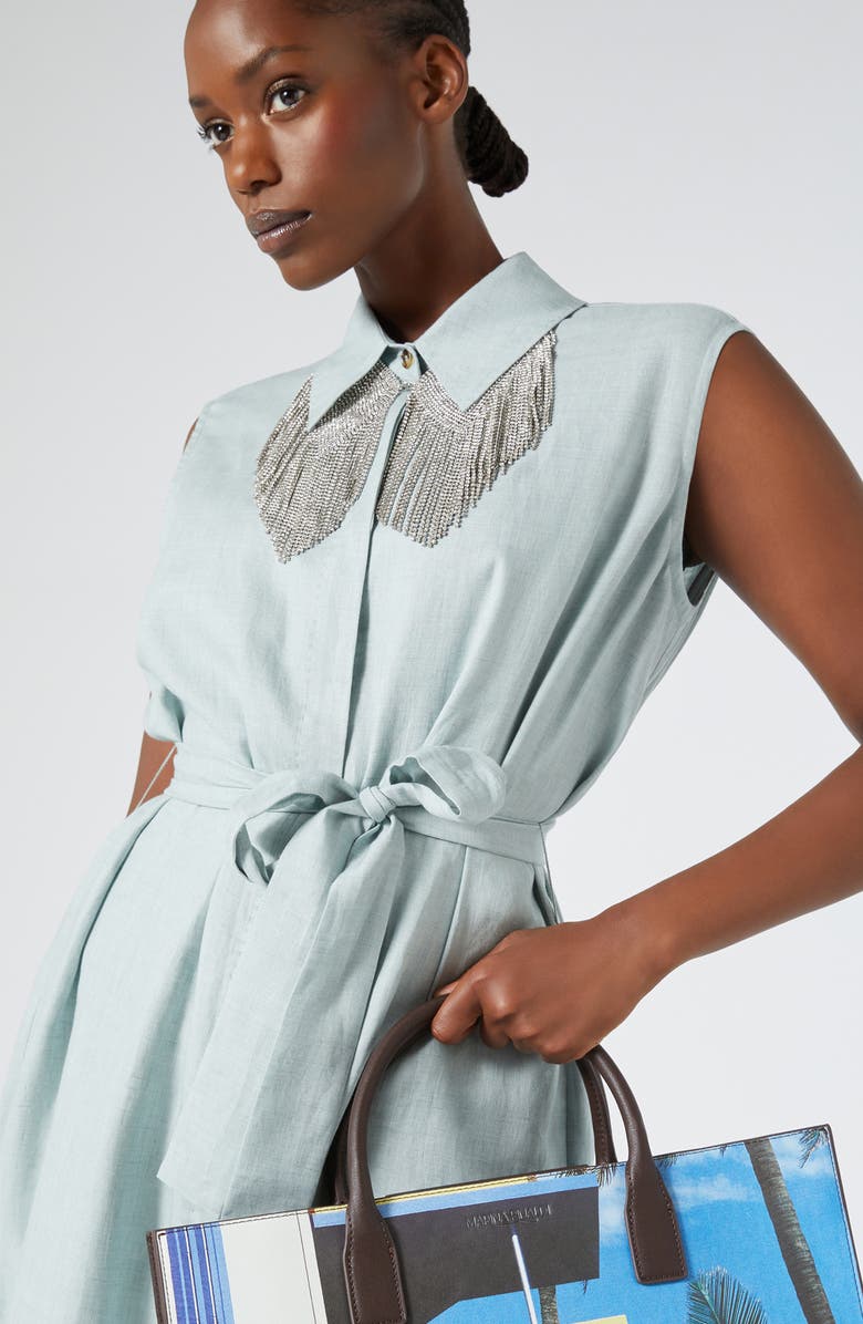 Marina Rinaldi Esedra Sleeveless Linen Shirtdress, Alternate, color, Sage Green