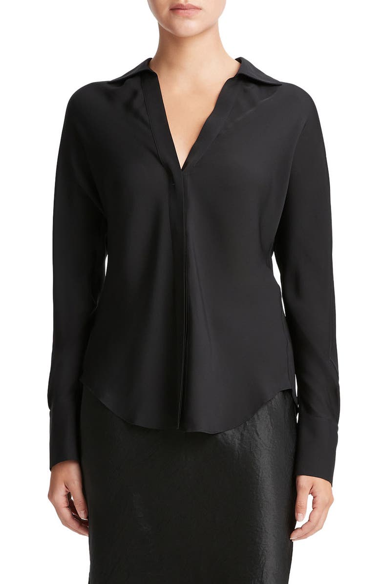 Vince Dolman Sleeve Satin Shirt, Main, color, Black