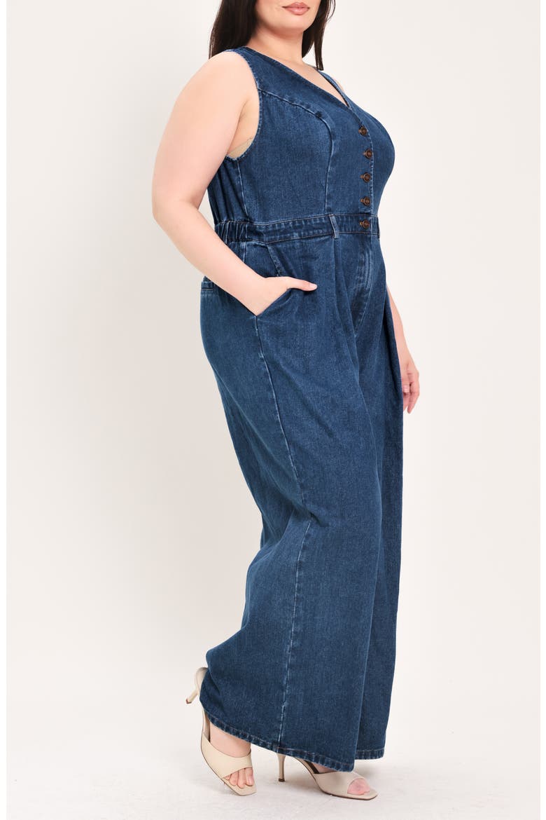 Pleated Wide Leg Denim Jumpsuit, Alternate, color, INDIGO DENIM