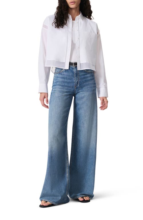 Rag & Bone Beatrice Mixed Media Crop Button-up Shirt In White