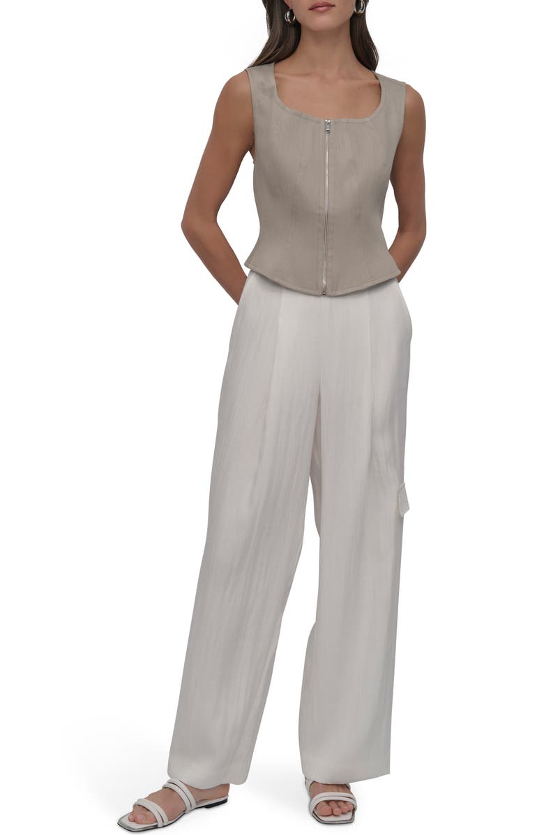 DKNY Zip Front Seamed Corset Top, Alternate, color, 