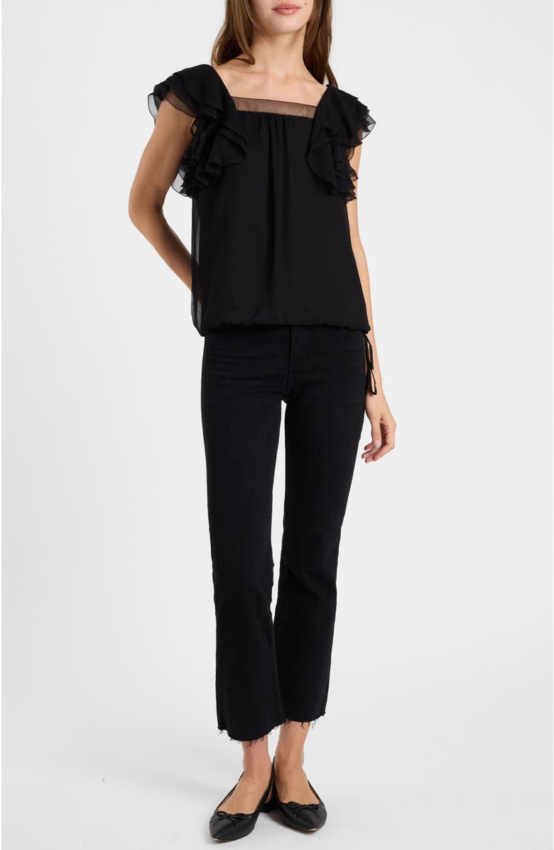 Santorelli Chass Ruffle Blouse in Silk Georgette, Alternate, color, Black