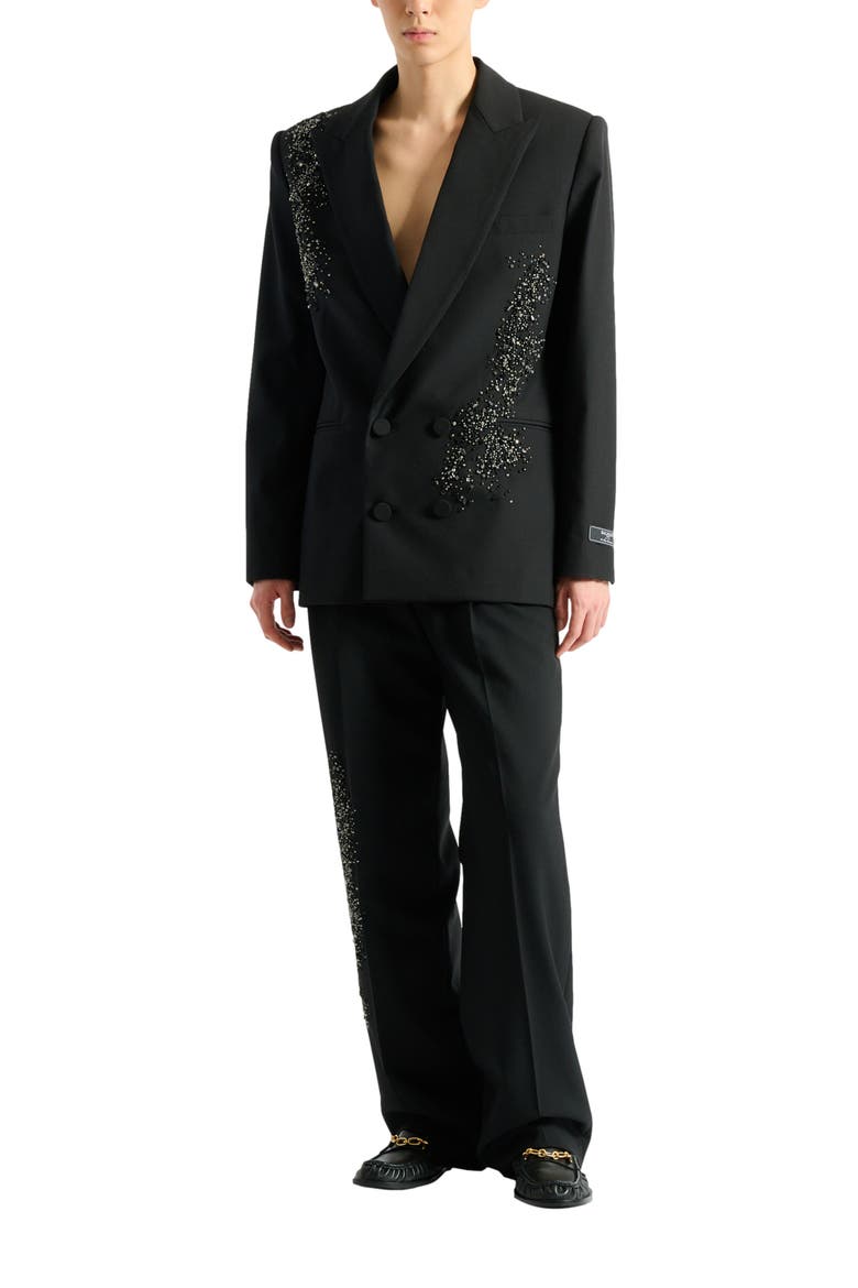 Wool blazer with "Sand Effect Amethyst" embroidery, Main, color, black