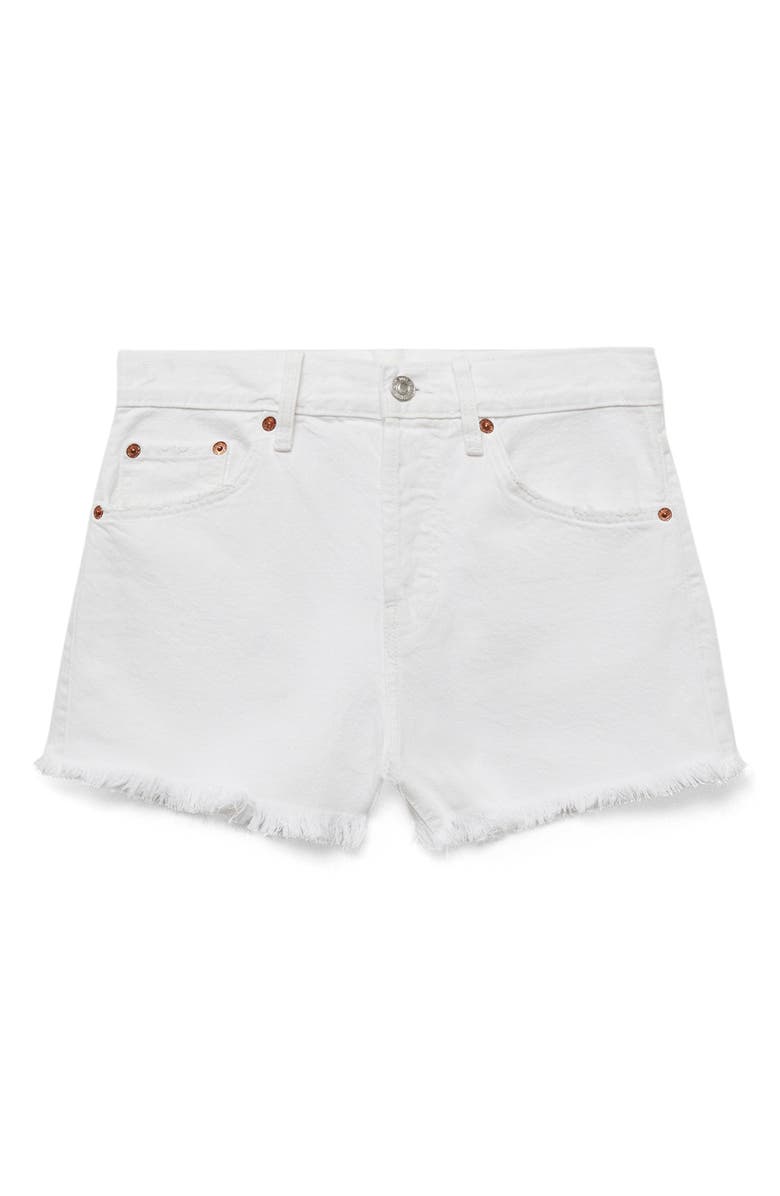 MANGO Frayed High Waist Denim Shorts, Alternate, color, 
