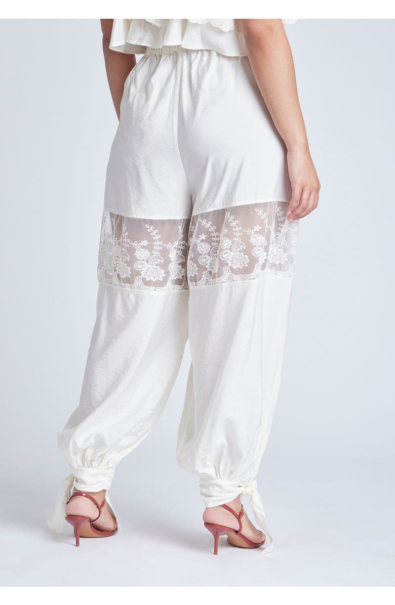 ELOQUII Balloon Pant With Lace And Tie Hem, Alternate, color, Jet Stream
