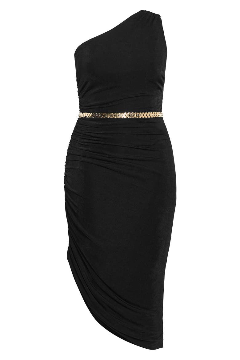 Slink Ruched One-Shoulder Body-Con Dress, Main, color, BLACK