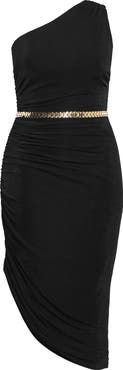City Chic Slink Ruched One-Shoulder Body-Con Dress