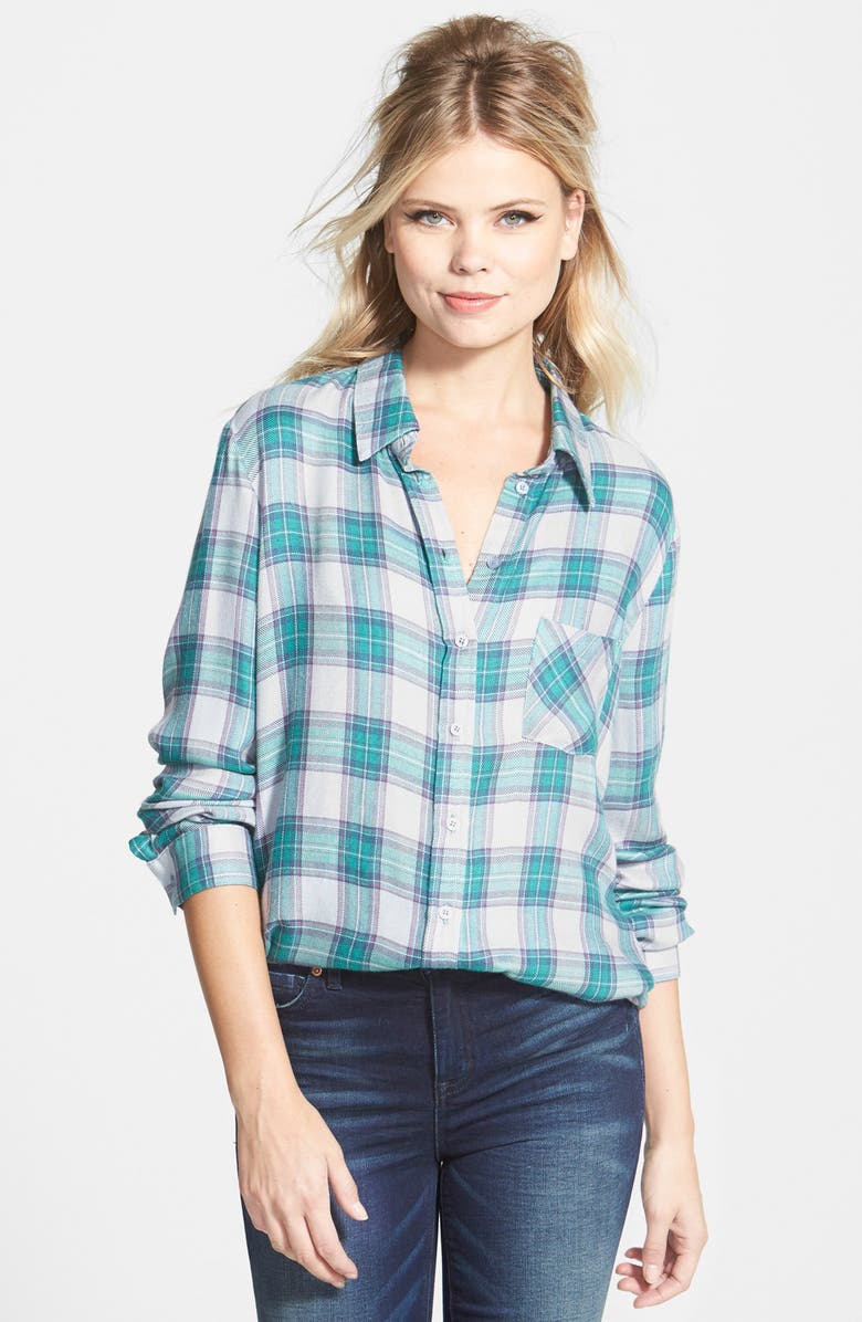 WAYF Long Sleeve Plaid Blouse, Main, color,