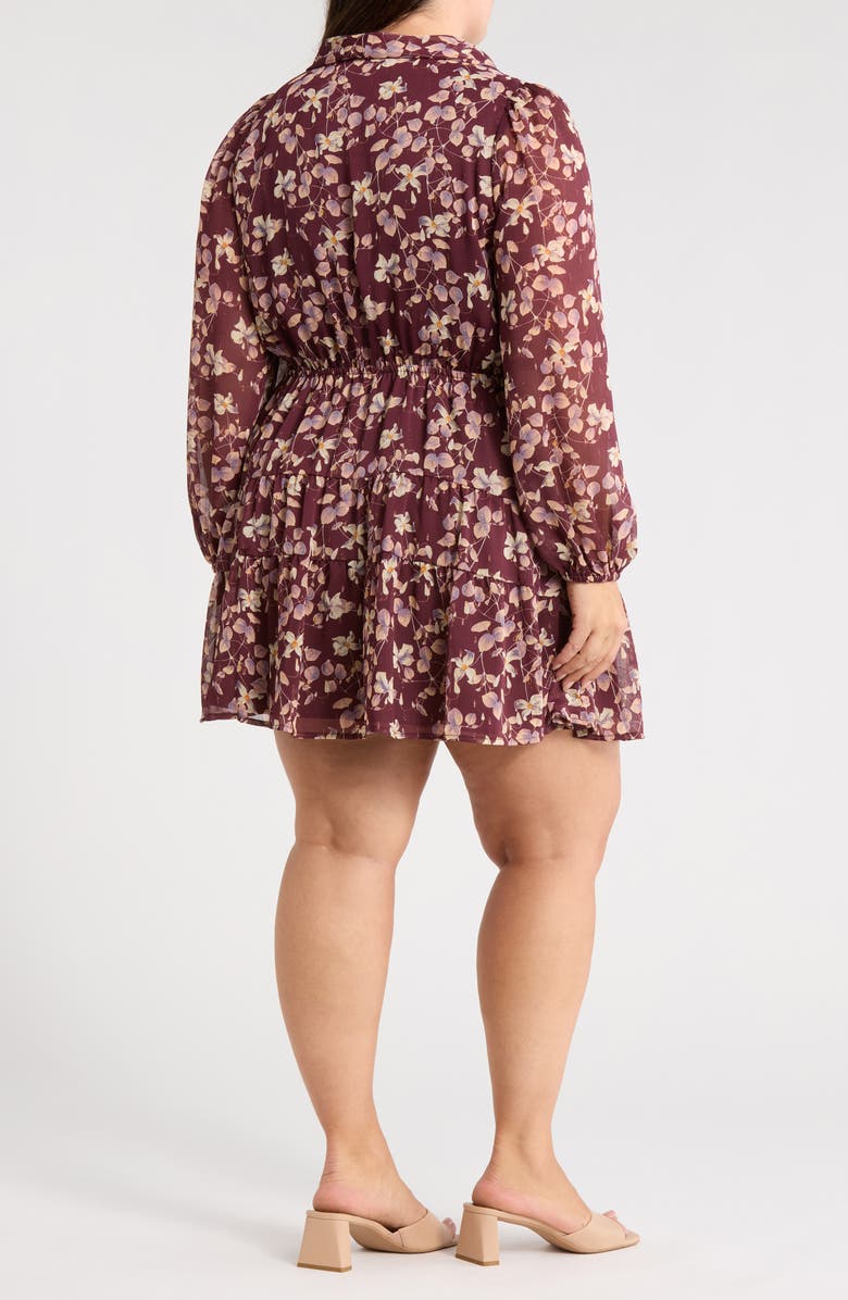 Chelsea28 Tie Neck Tiered Minidress, Alternate, color, Burgundy- Pink Maple Floral