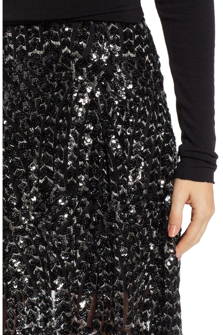 Sequin Midi Skirt (Nordstrom Exclusive), Alternate, color, BLACK SILVER SEQUINS