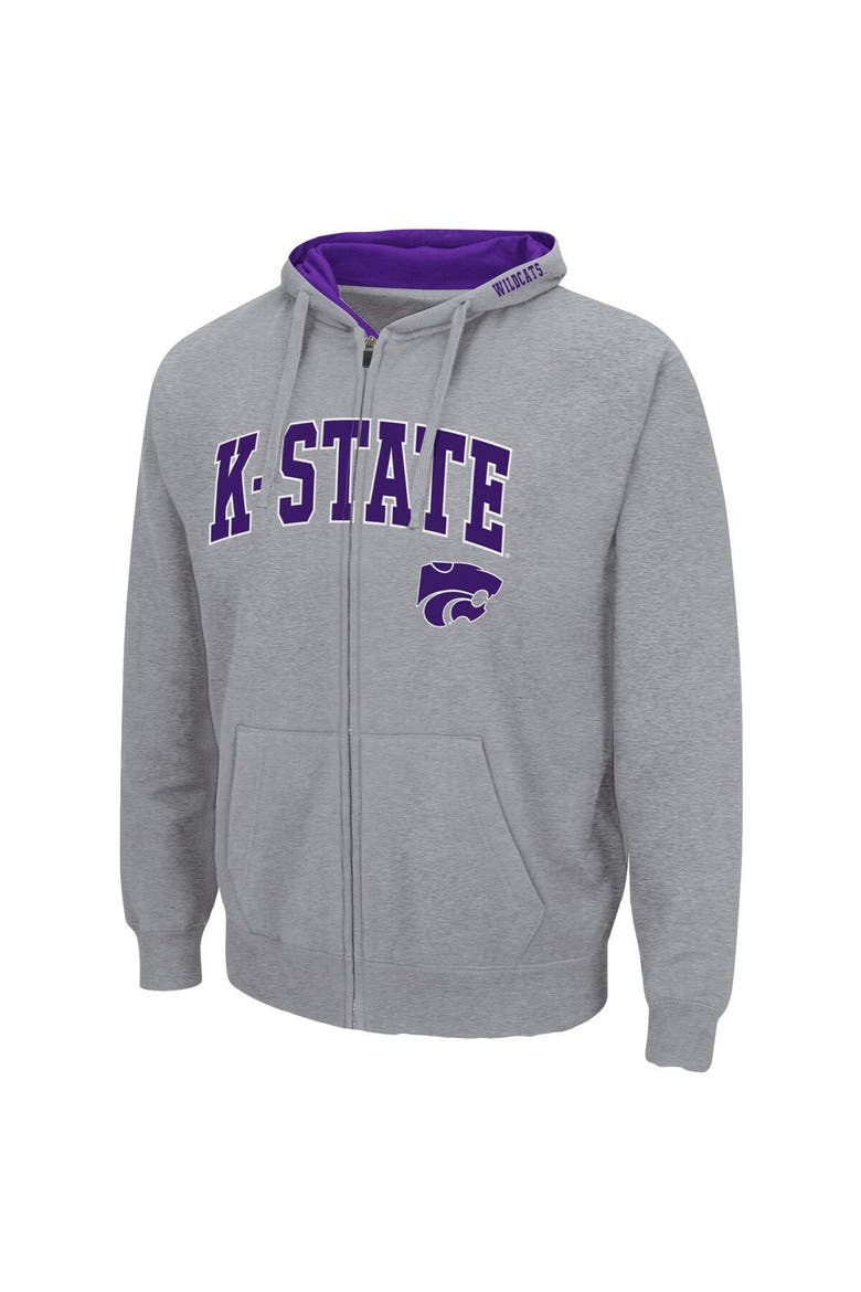 Men's Colosseum Heathered Gray Kansas State Wildcats Arch & Logo 3.0 Full-Zip Hoodie, Alternate, color, Heather Gray