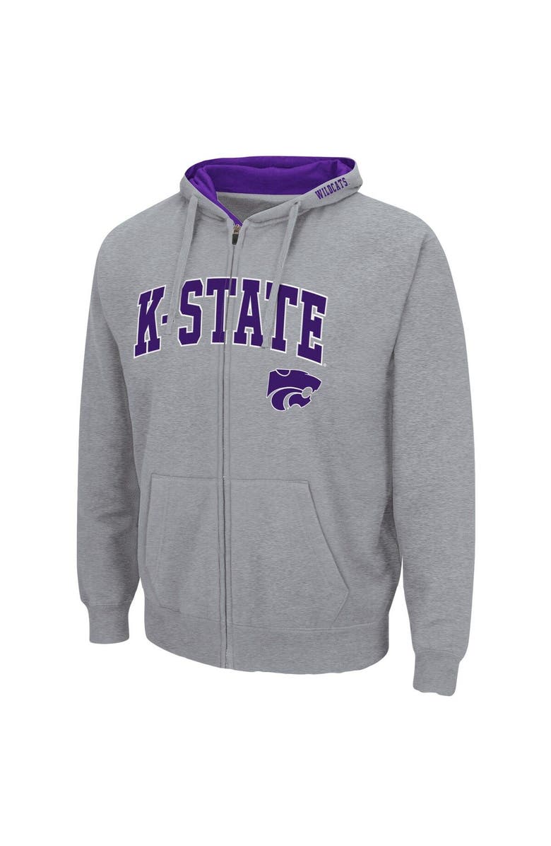 COLOSSEUM Men's Colosseum Heathered Gray Kansas State Wildcats Arch & Logo 3.0 Full-Zip Hoodie, Alternate, color, Heather Gray