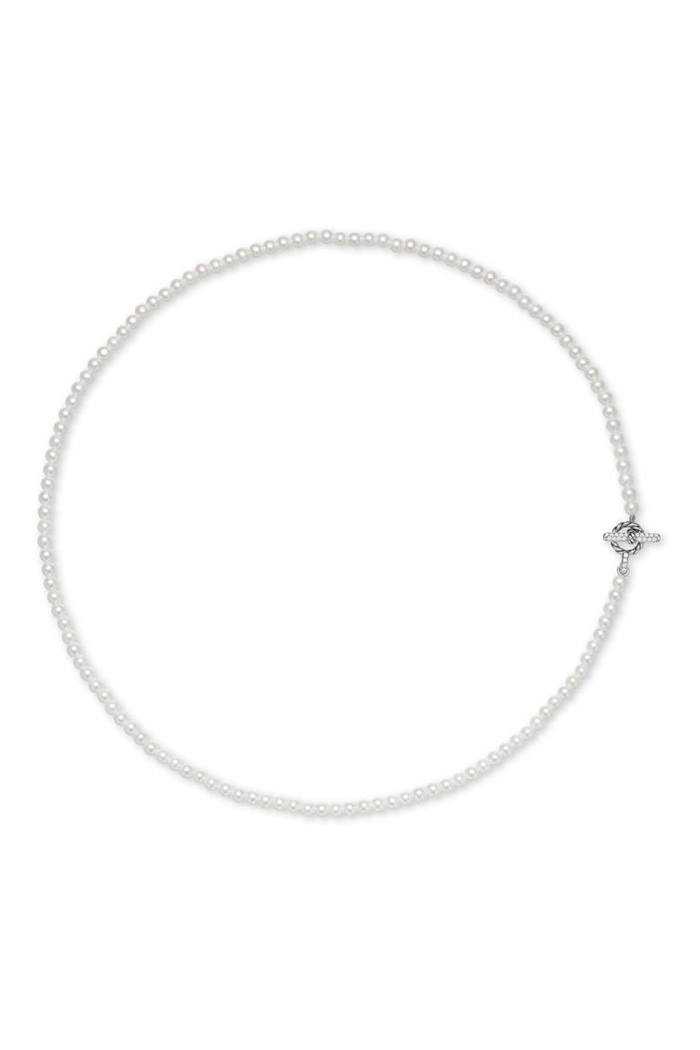 Freshwater Pearl Classics Petite Toggle Necklace in Sterling Silver with Diamonds, 3mm, Alternate, color, SILVER PAVE