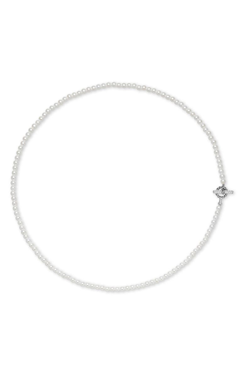 David Yurman Freshwater Pearl Classics Petite Toggle Necklace in Sterling Silver with Diamonds, 3mm, Alternate, color, Silver Pave