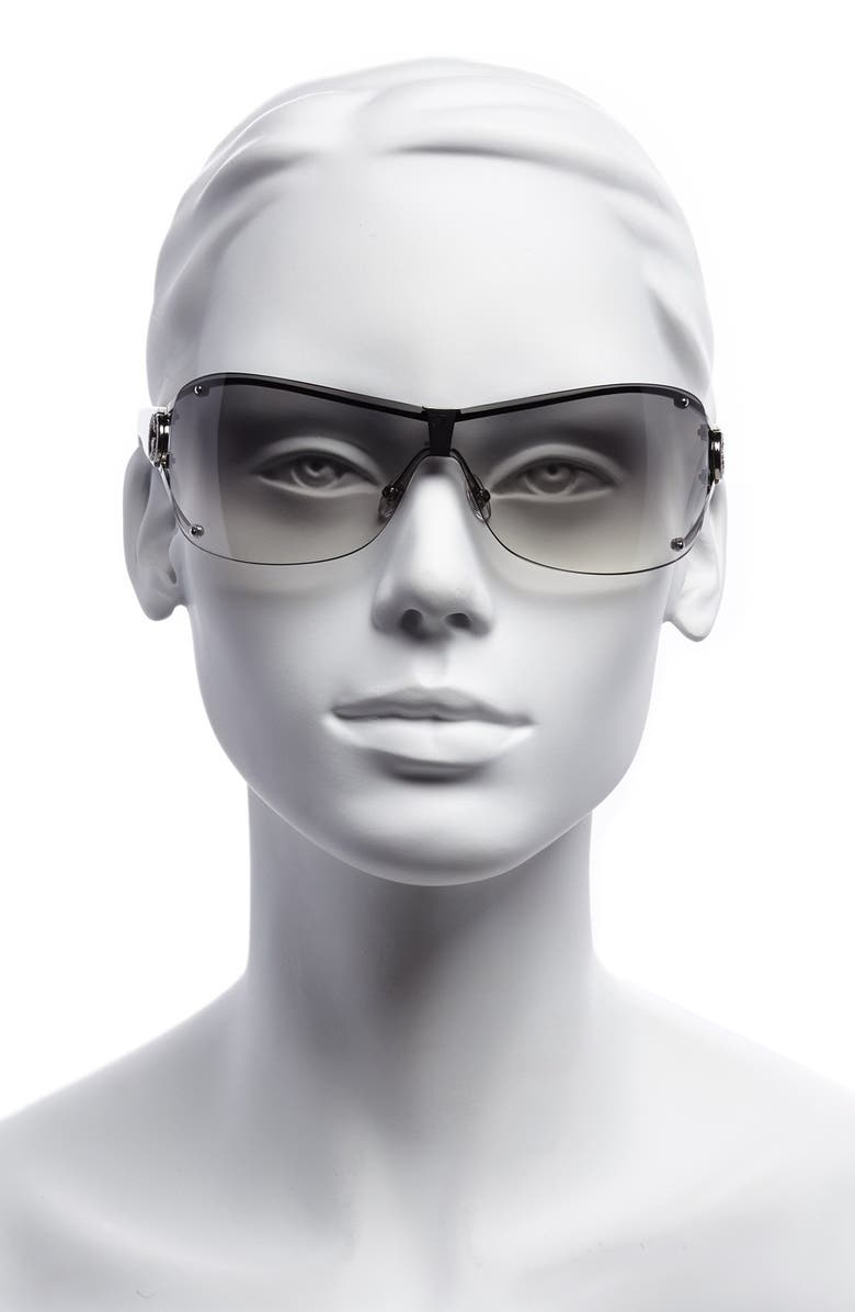 Gucci 73mm Shield Sunglasses with Crystal Logo Detail, Alternate, color,