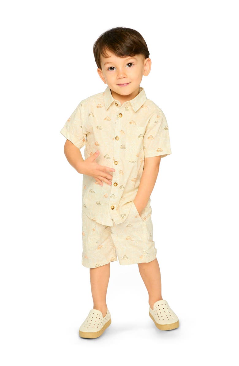 Deux par Deux Elastic Waist Safari Print Poplin Shorts, Alternate, color, Beige Safari Print