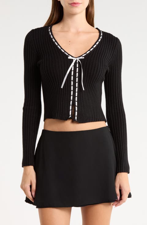Ribbed Ribbon Trim Cardigan
