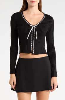 Ribbed Ribbon Trim Cardigan