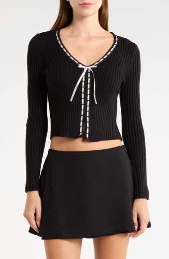 Ribbed Ribbon Trim Cardigan
