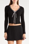 LUV BETSEY Ribbed Ribbon Trim Cardigan