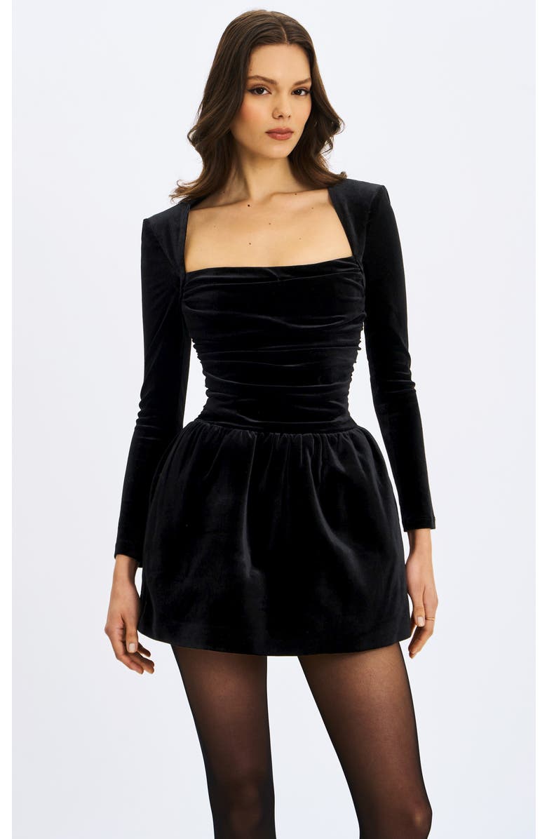 Miss Circle Catrina Velvet Square Neck Bow-Tie Mini Dress, Main, color, Black