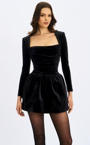 Miss Circle Catrina Velvet Square Neck Bow-Tie Mini Dress
