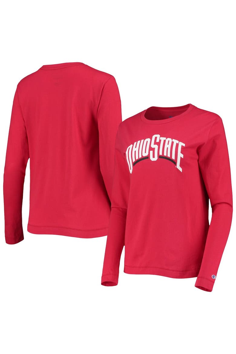 Women's Champion Scarlet Ohio State Buckeyes University Logo Long Sleeve T-Shirt, Main, color, Scarlet