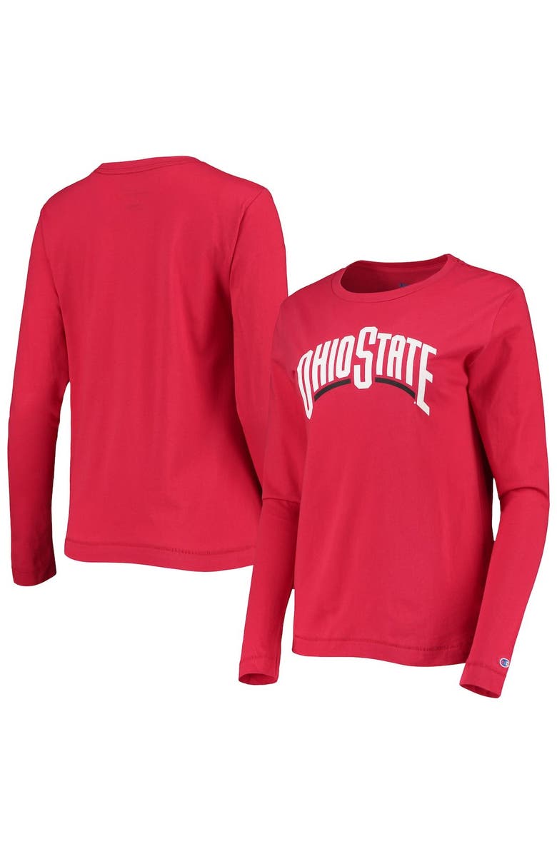 Champion Women's Champion Scarlet Ohio State Buckeyes University Logo Long Sleeve T-Shirt, Main, color,
