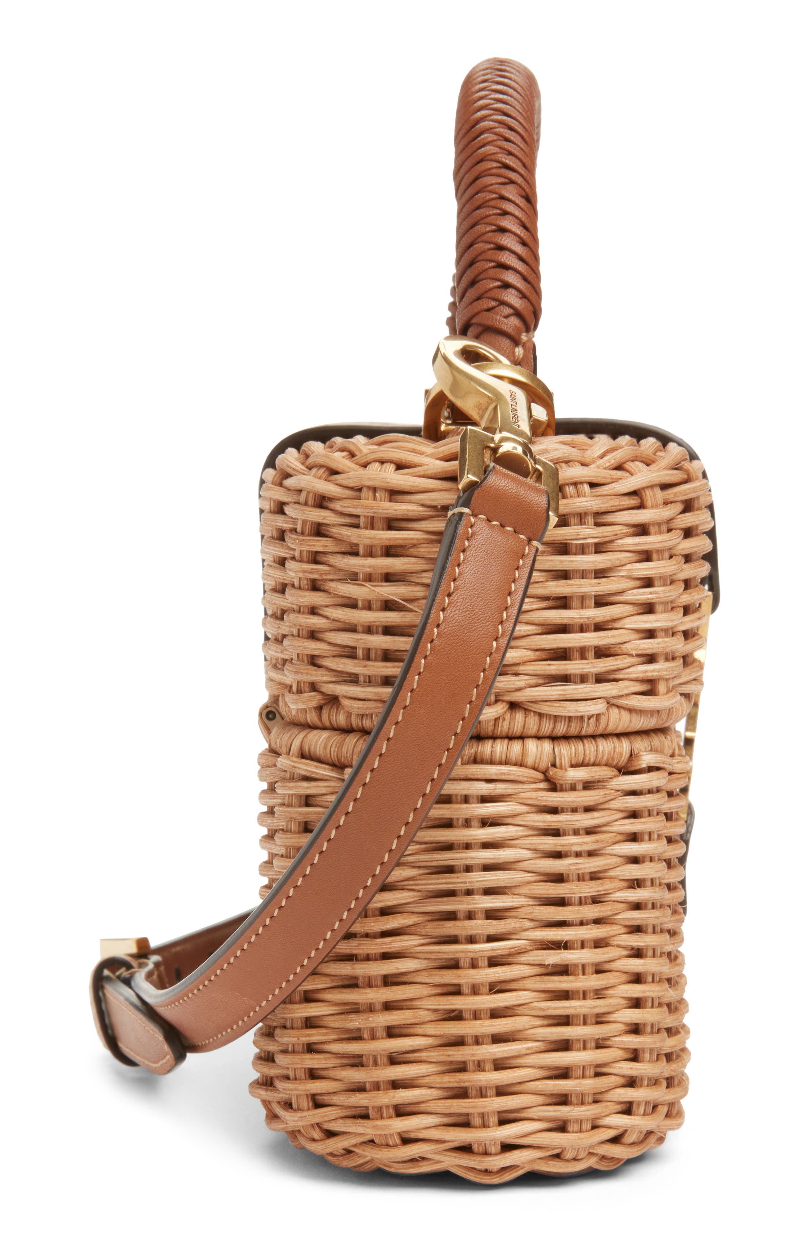 Saint Laurent Gaby Wicker Vanity Bag, Alternate, color, Naturel/ Brick