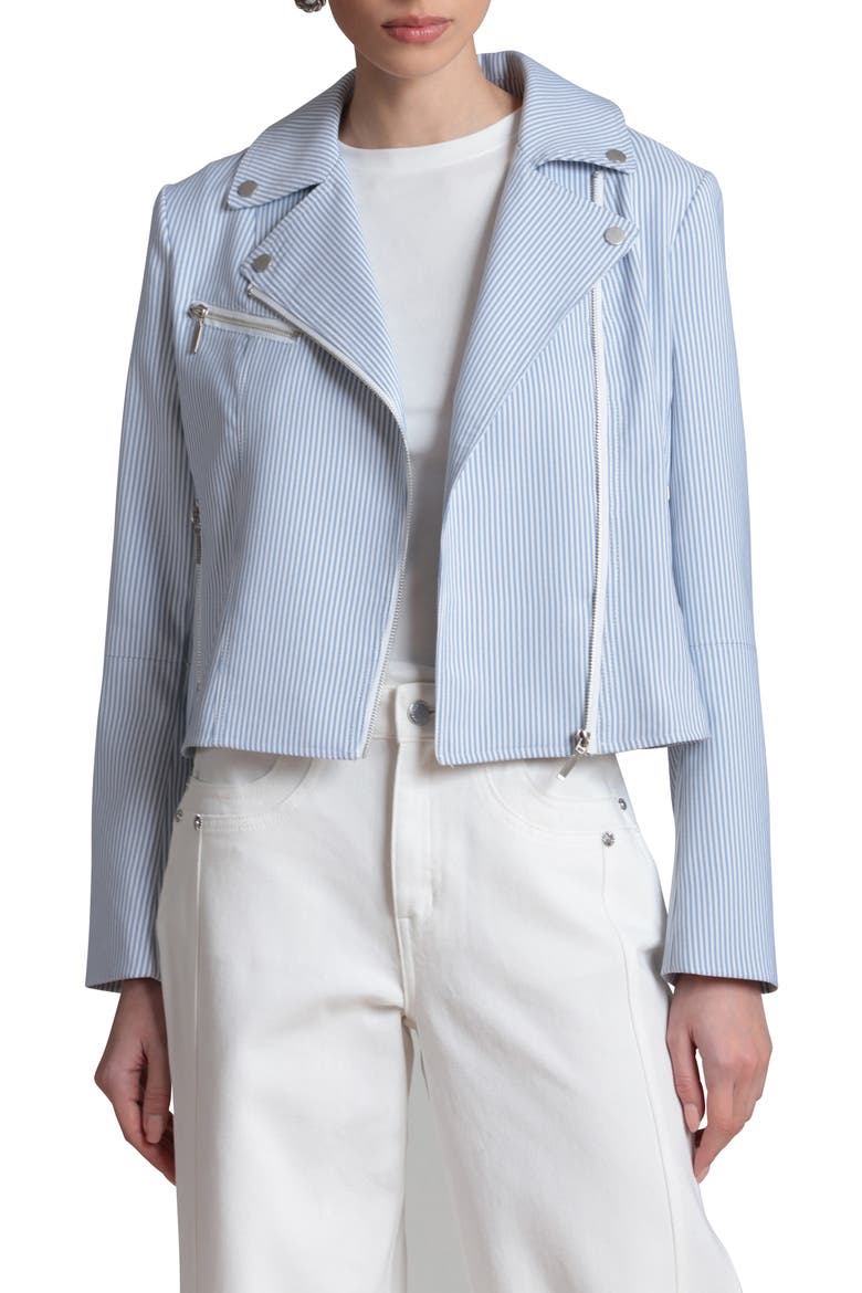 Stripe Moto Jacket, Alternate, color, BLUE WHITE STRIPE
