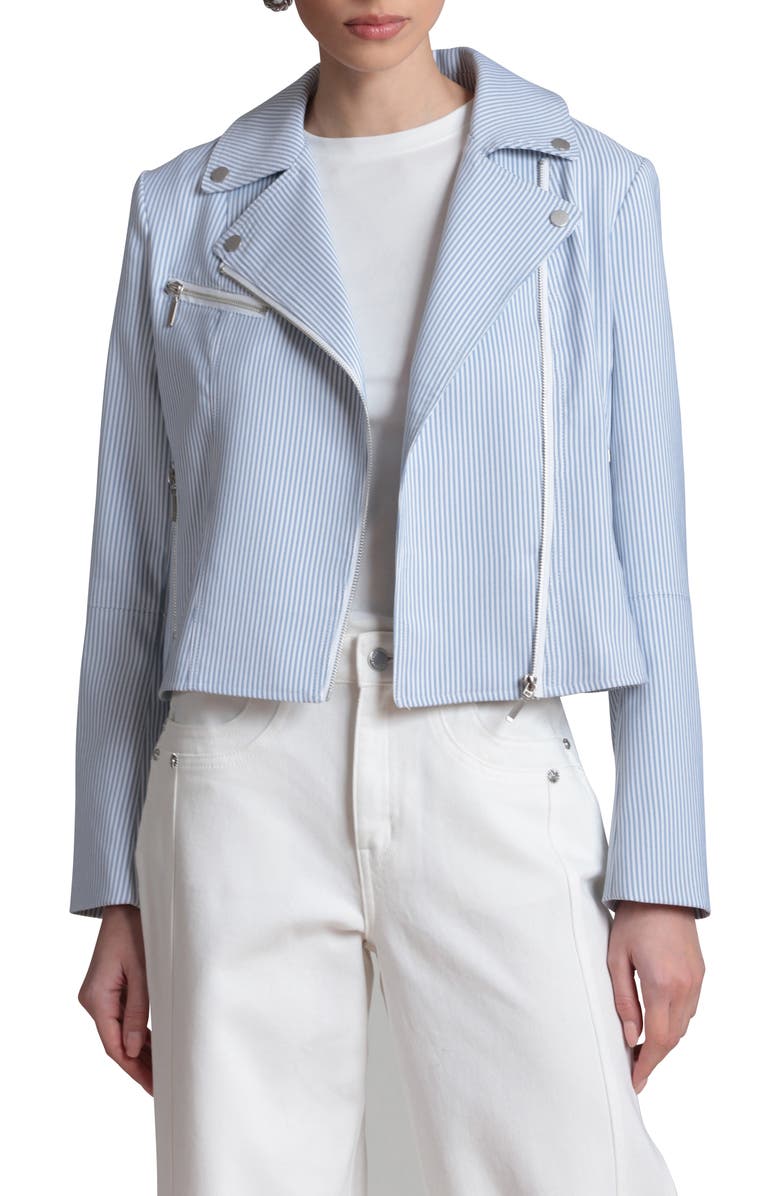 Bagatelle Stripe Moto Jacket, Alternate, color, Blue White Stripe