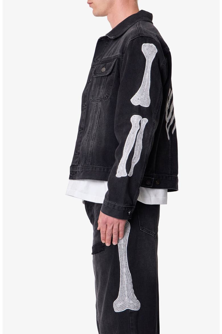 Skeleton Denim Trucker Jacket, Alternate, color, WASHED BLACK
