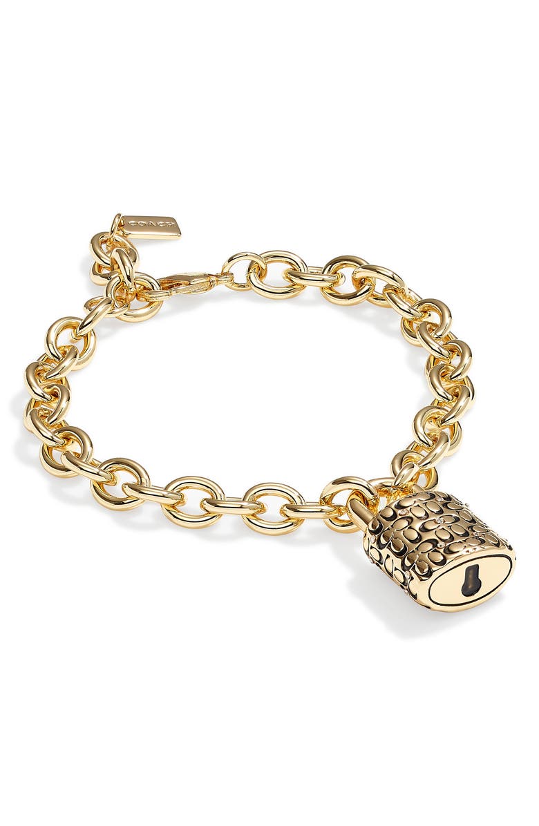 COACH Debossed Logo Pendant Bracelet, Alternate, color, Gold