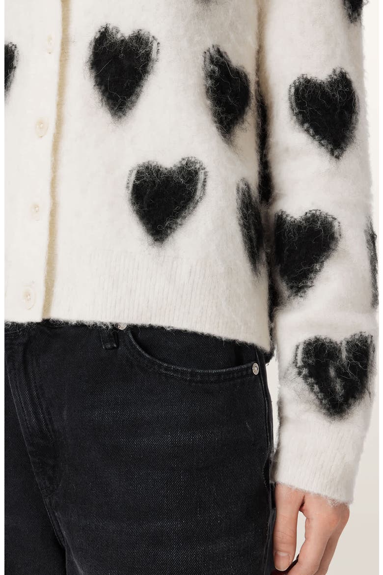 Scatter Heart Alpaca & Merino Wool Blend Cardigan, Alternate, color, CHALK WHITE/ BLACK