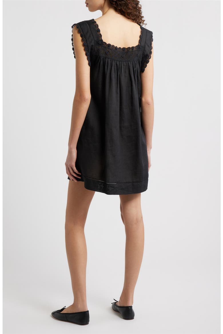 Almadia Lace Trim Ramie Shift Minidress, Alternate, color, BLACK