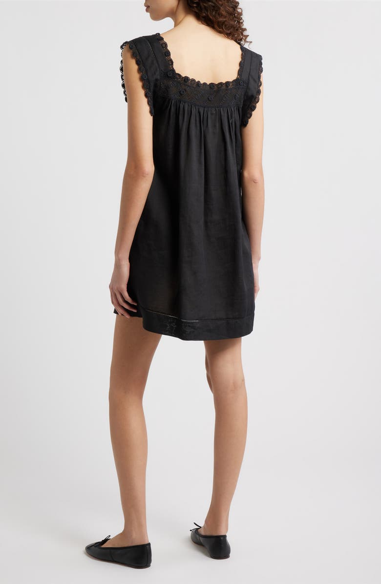 DÔEN Almadia Lace Trim Ramie Shift Minidress, Alternate, color, Black