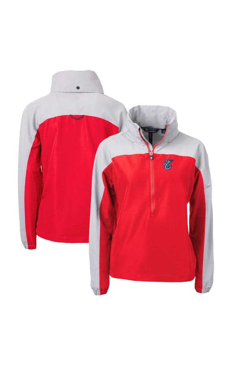Women's Cutter & Buck Red/Gray Corpus Christi Hooks Charter Eco Recycled Half-Zip Anorak Jacket, Main, color, Red