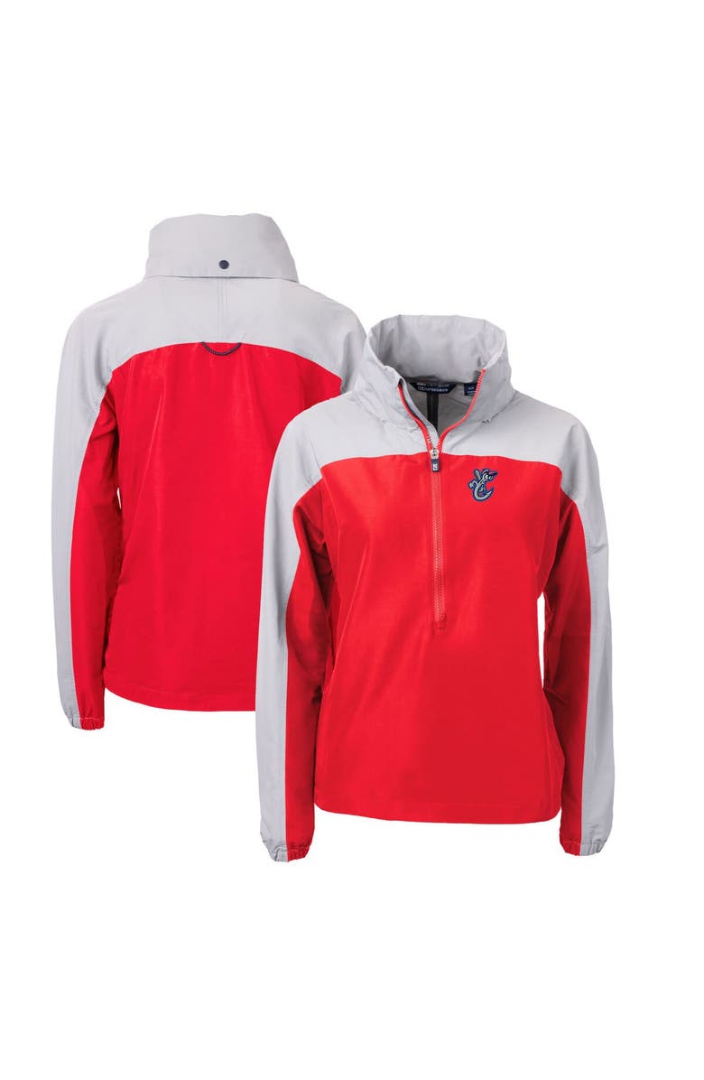 Cutter & Buck Women's Cutter & Buck Red/Gray Corpus Christi Hooks Charter Eco Recycled Half-Zip Anorak Jacket, Main, color,