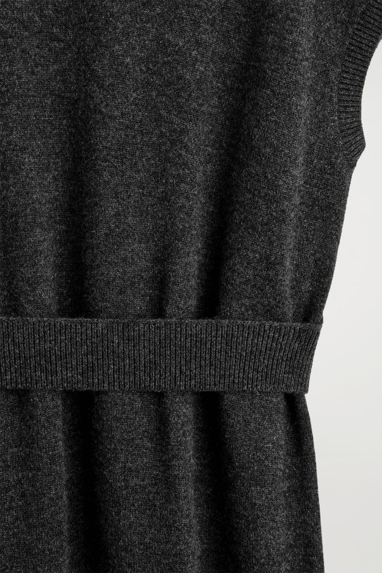 Belt-detail Merino Wool Mock-neck Dress, Alternate, color, DARK-GRAY MÉLANGE