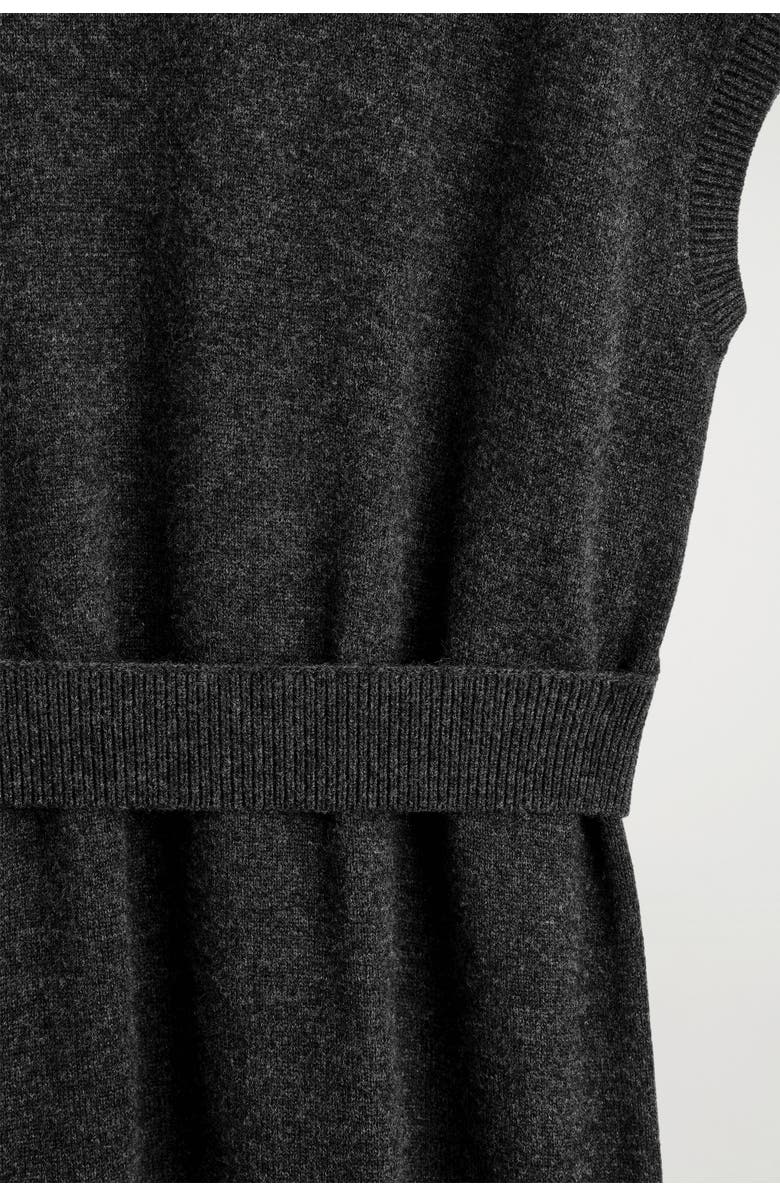 COS Belt-detail Merino Wool Funnel-neck Dress, Alternate, color, Dark-Gray Mélange