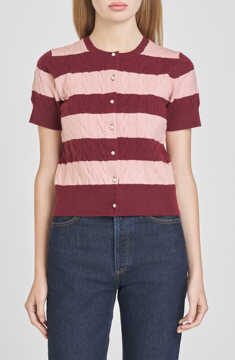 WAYF Lucille Stripe Cable Cardigan, Main, color, Pink Stripe