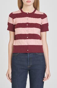 WAYF Lucille Stripe Cable Cardigan