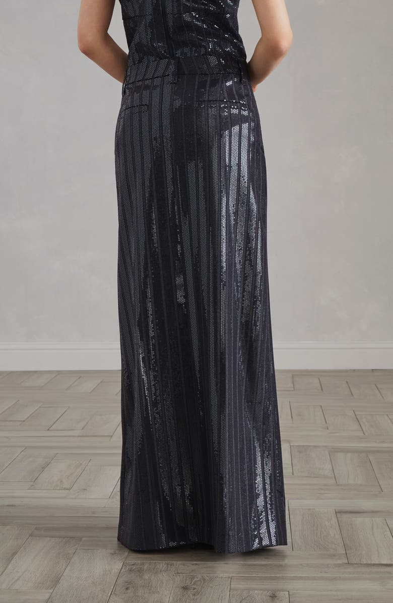 Brunello Cucinelli Comfort virgin wool chalk stripe sartorial column skirt with dazzling embroidery, Alternate, color, 