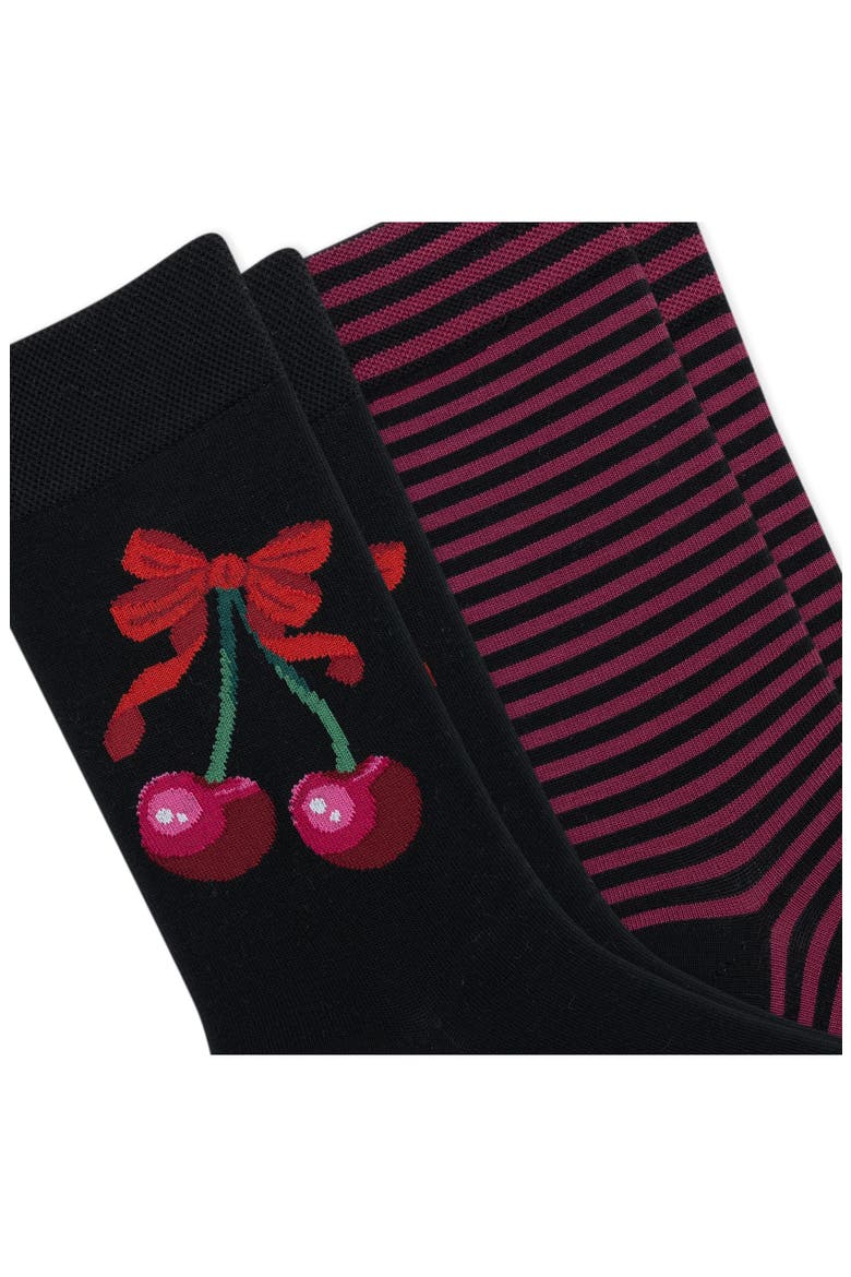 Cherries Ministripe 2-Pack Crew Socks, Alternate, color, BLACK/ RED